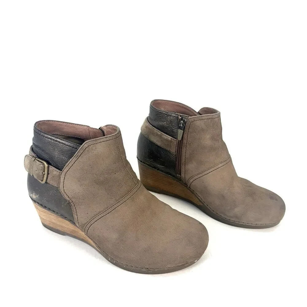 Dansko Shirley Womens 11.5-12 42 Taupe Suede Leather Wedge Ankle Boot 1252151200